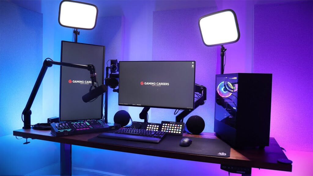Interactive esports broadcasting studio with dynamic lighting