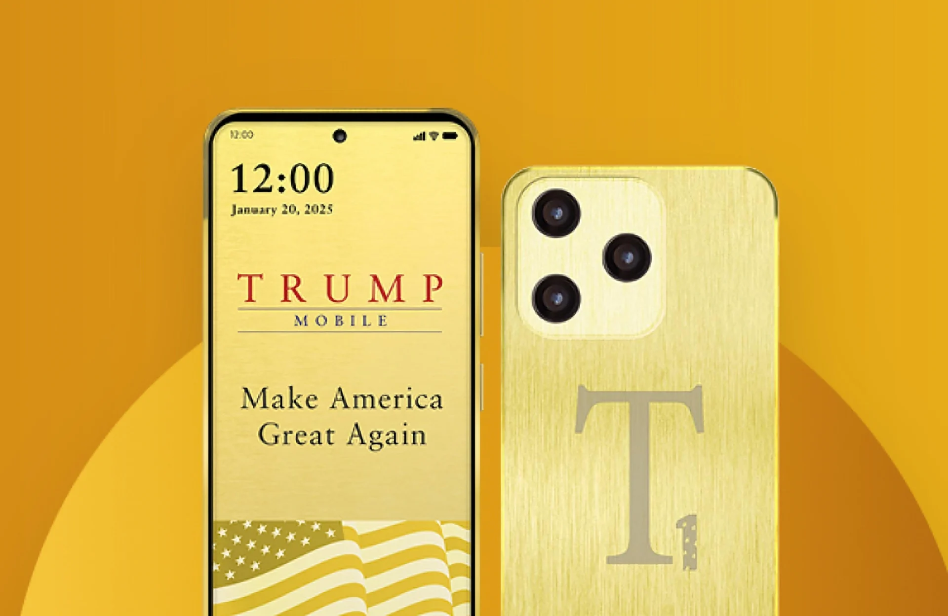 Premium American smartphone T1 gold edition with patriotic branding and triple camera launch